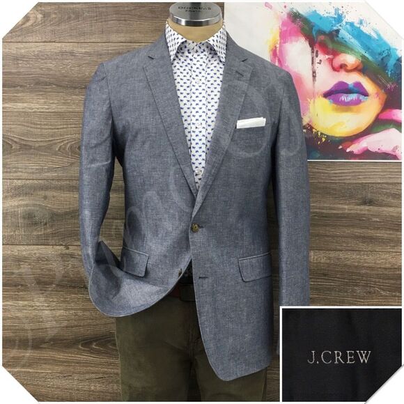 J CREW LUDLOW Mens Blazer Sport Coat Casual Jacket Size 40L‎ Linen Cotton Suit